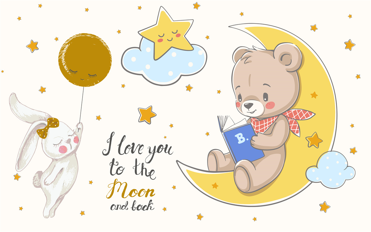 Papier peint un petit ours lit des histoires à un lièvre