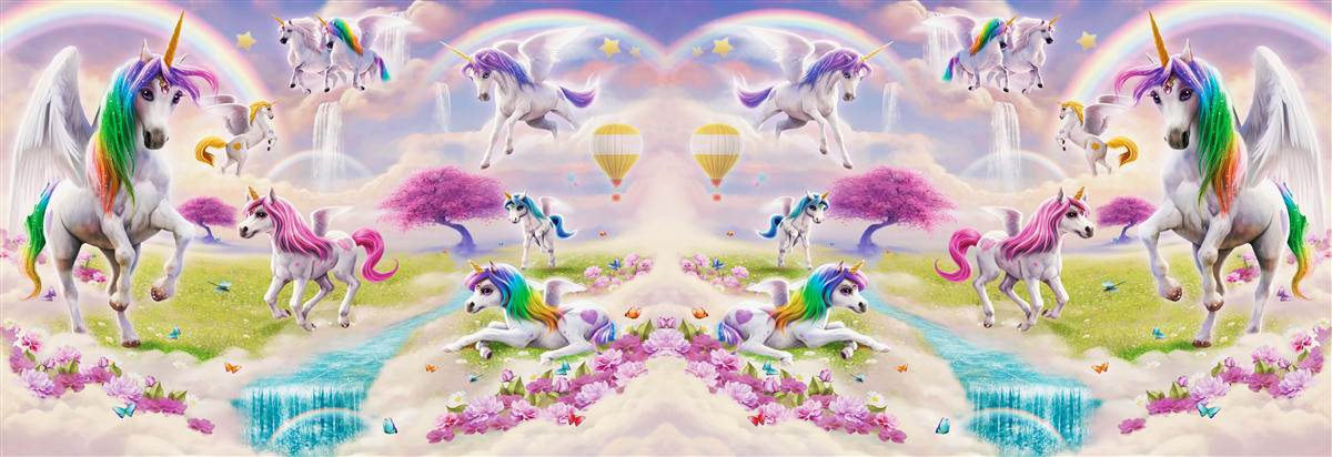 Papier peint des licornes à la fourrure arc-en-ciel scintillante comme dans un conte de fées