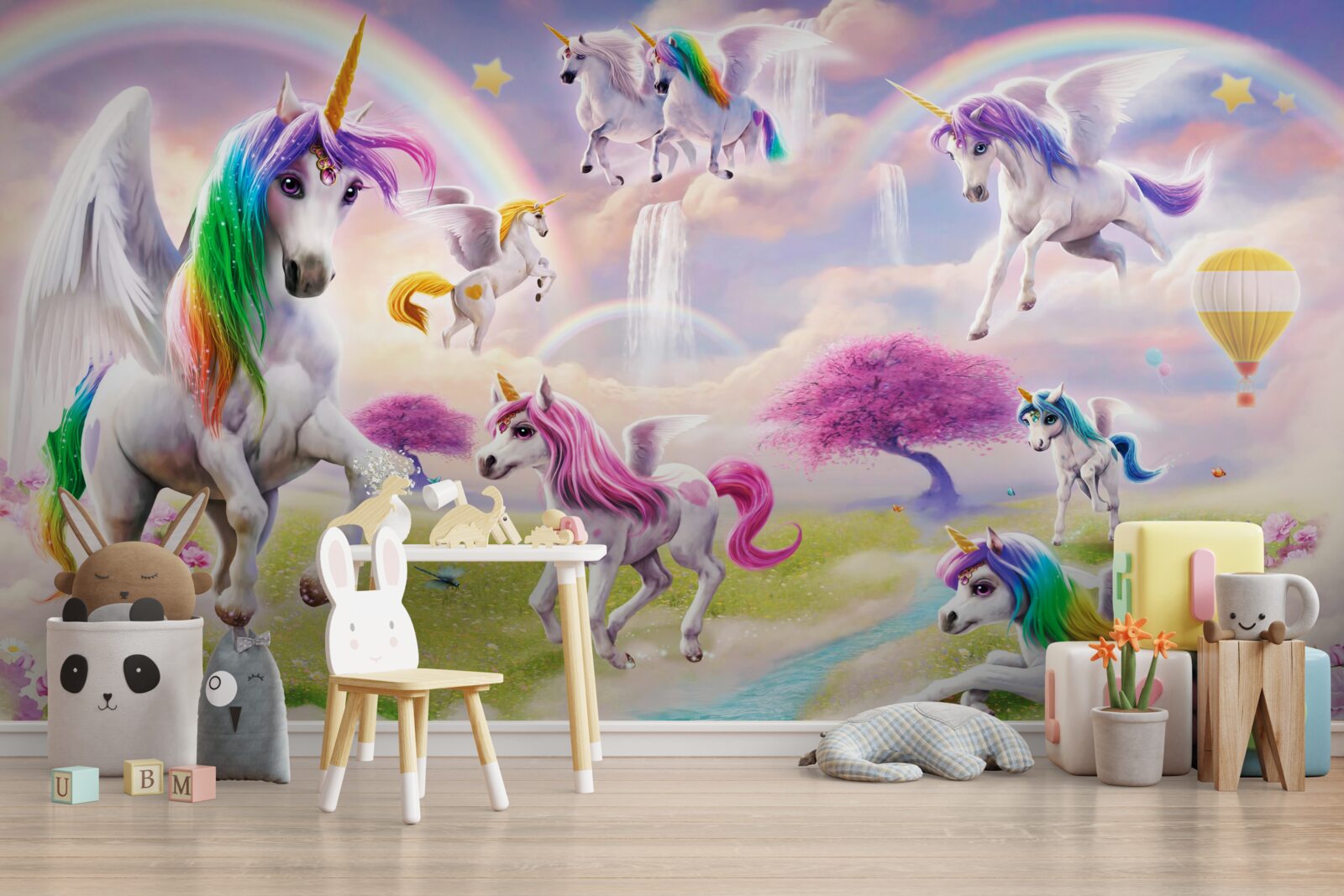 Papier peint des licornes magiques dans une clairière de la forêt