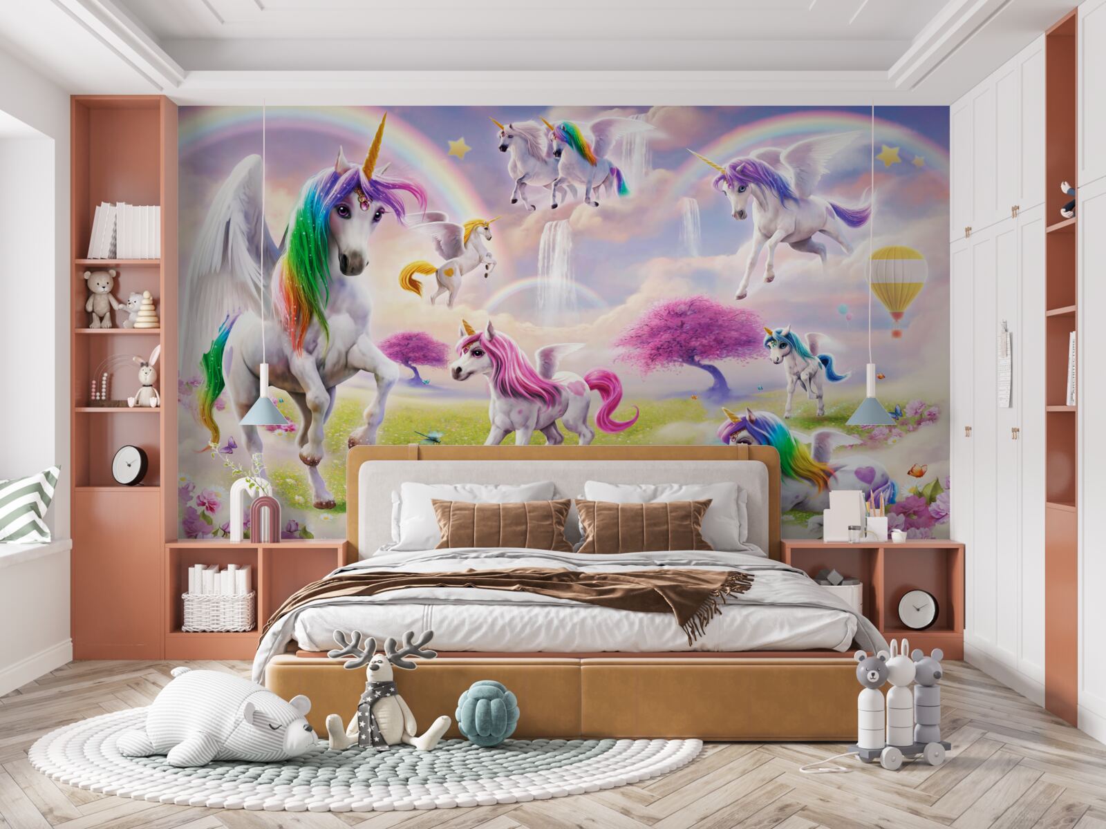 Papier peint des licornes magiques dans une clairière de la forêt