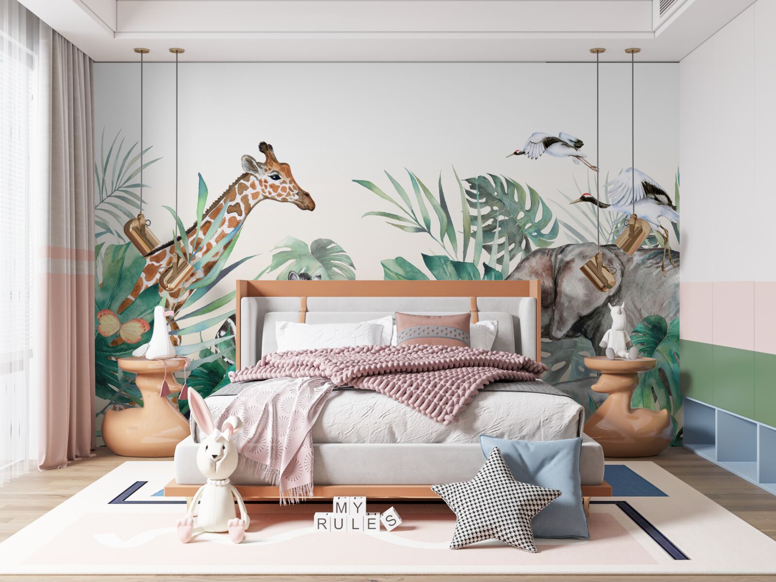 Papier peint animaux d'afrique parmi les feuilles