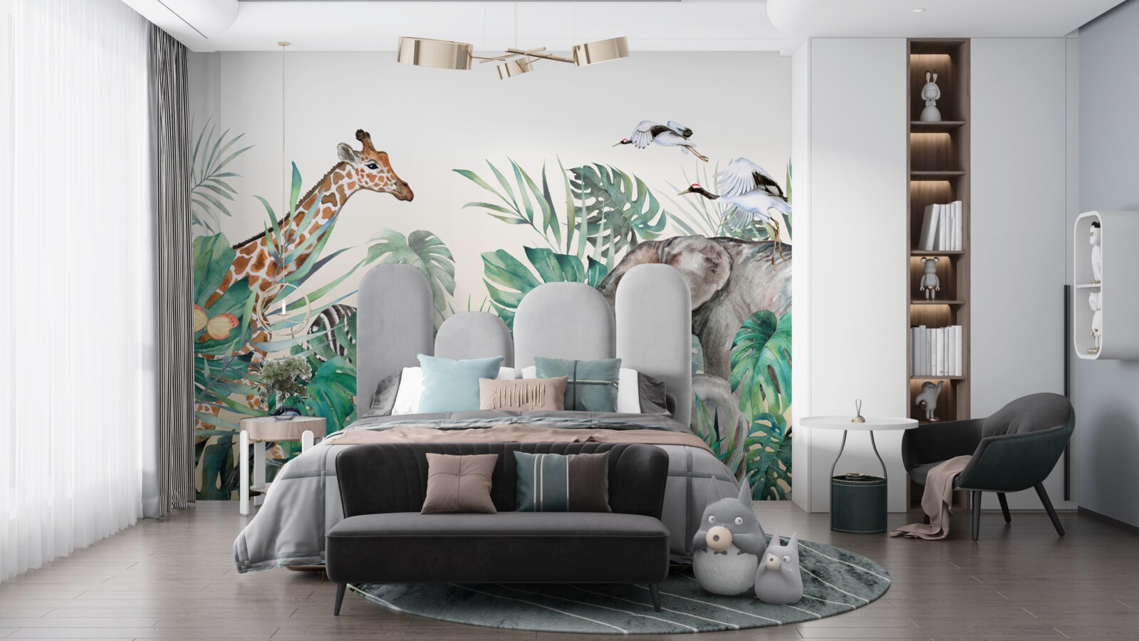 Papier peint animaux d'afrique parmi les feuilles