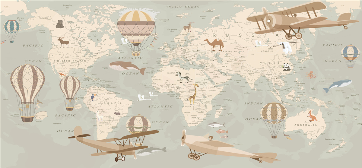 Papier peint carte du monde avec photos