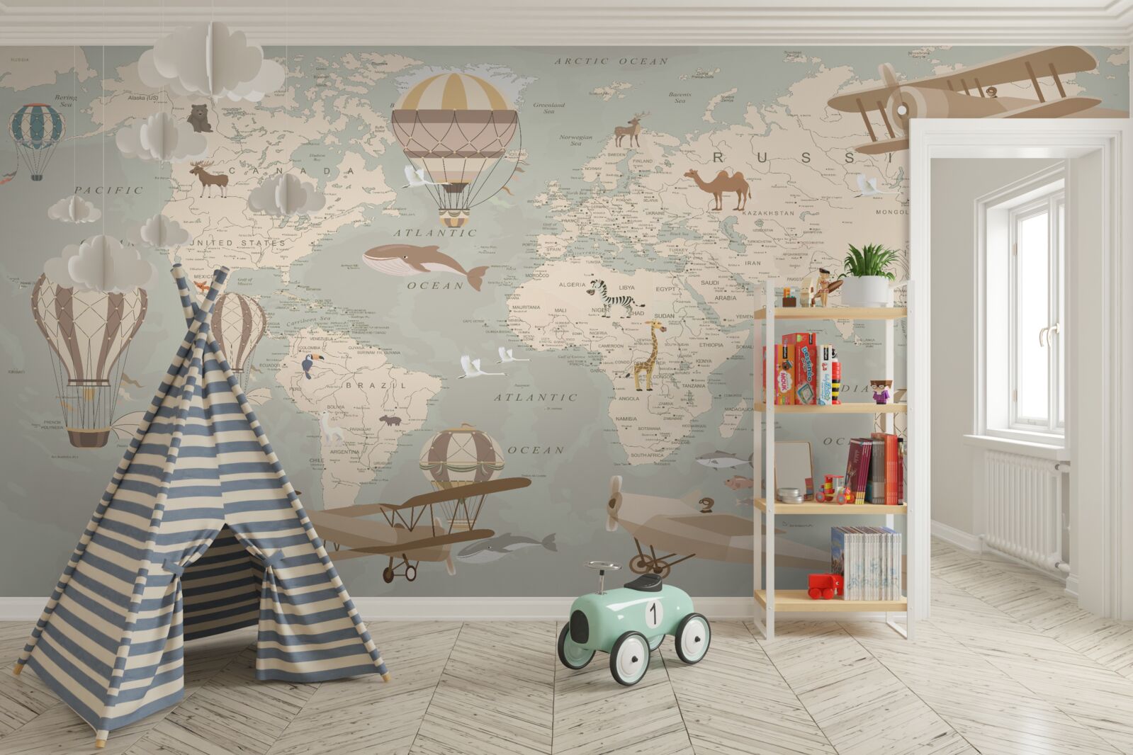 Papier peint carte du monde avec photos