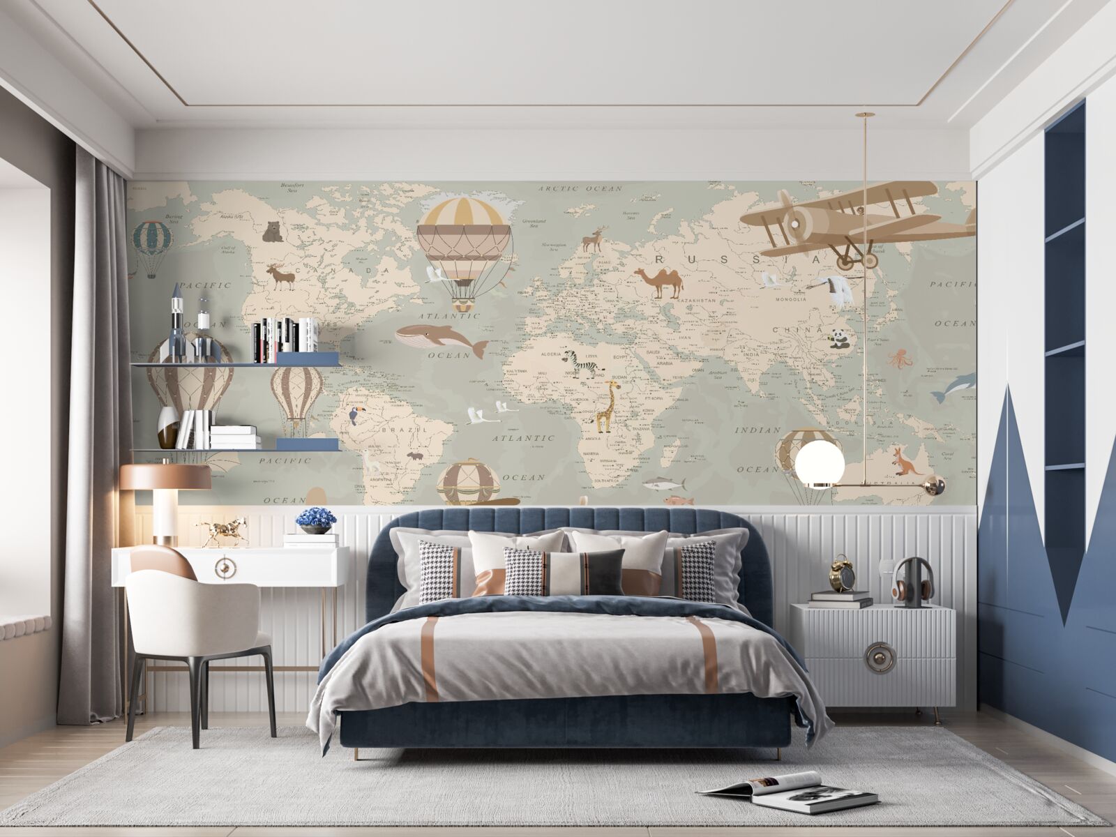 Papier peint carte du monde avec photos