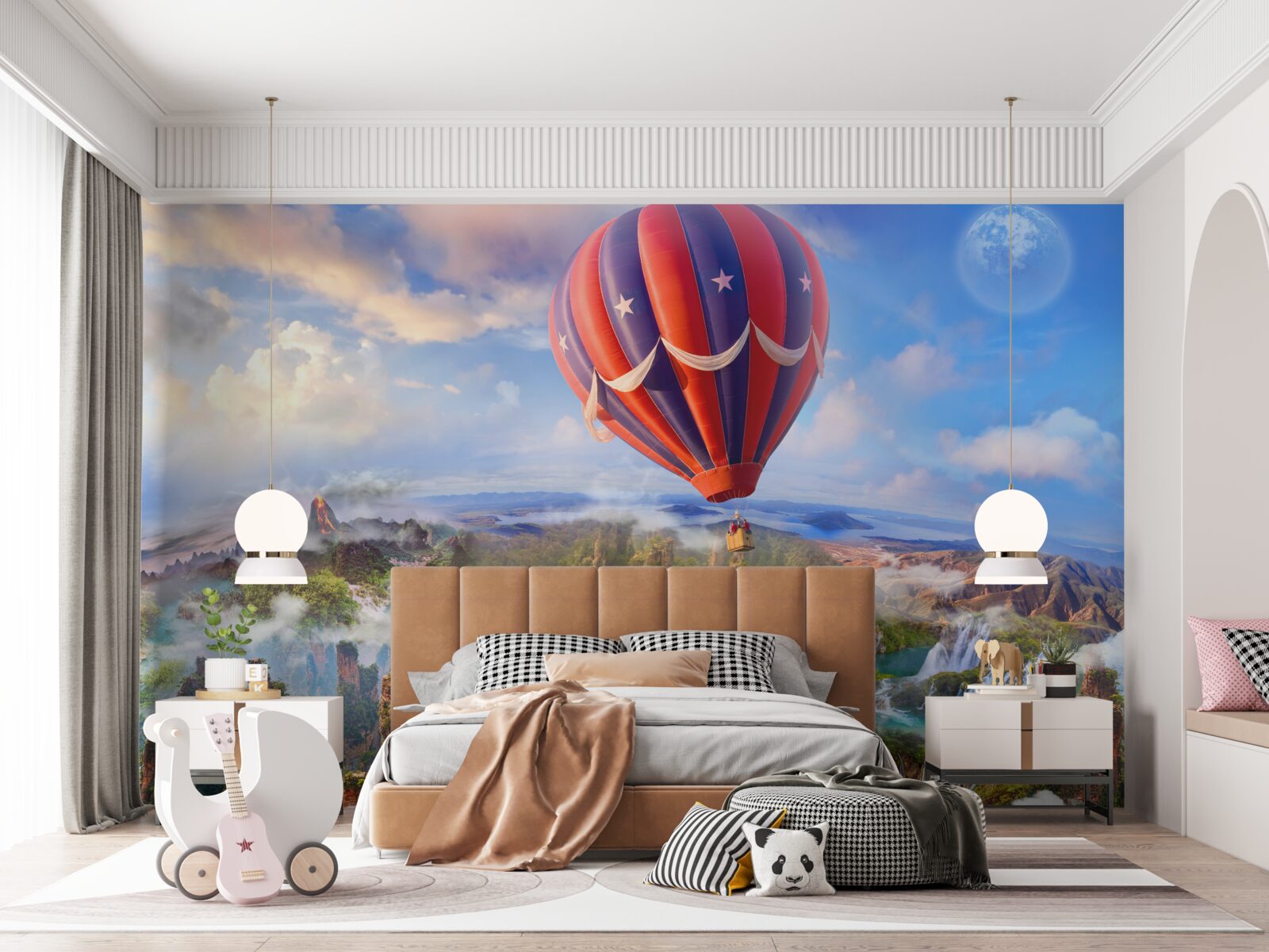 Papier peint ballon flottant sur de magnifiques chutes d'eau