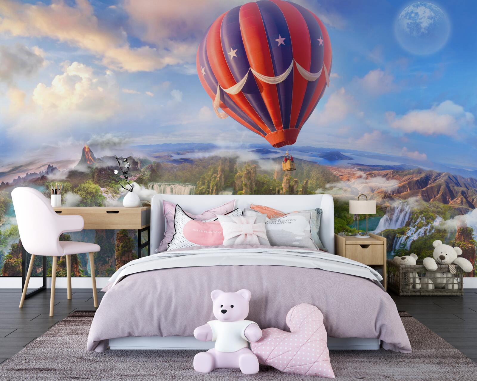 Papier peint ballon flottant sur de magnifiques chutes d'eau