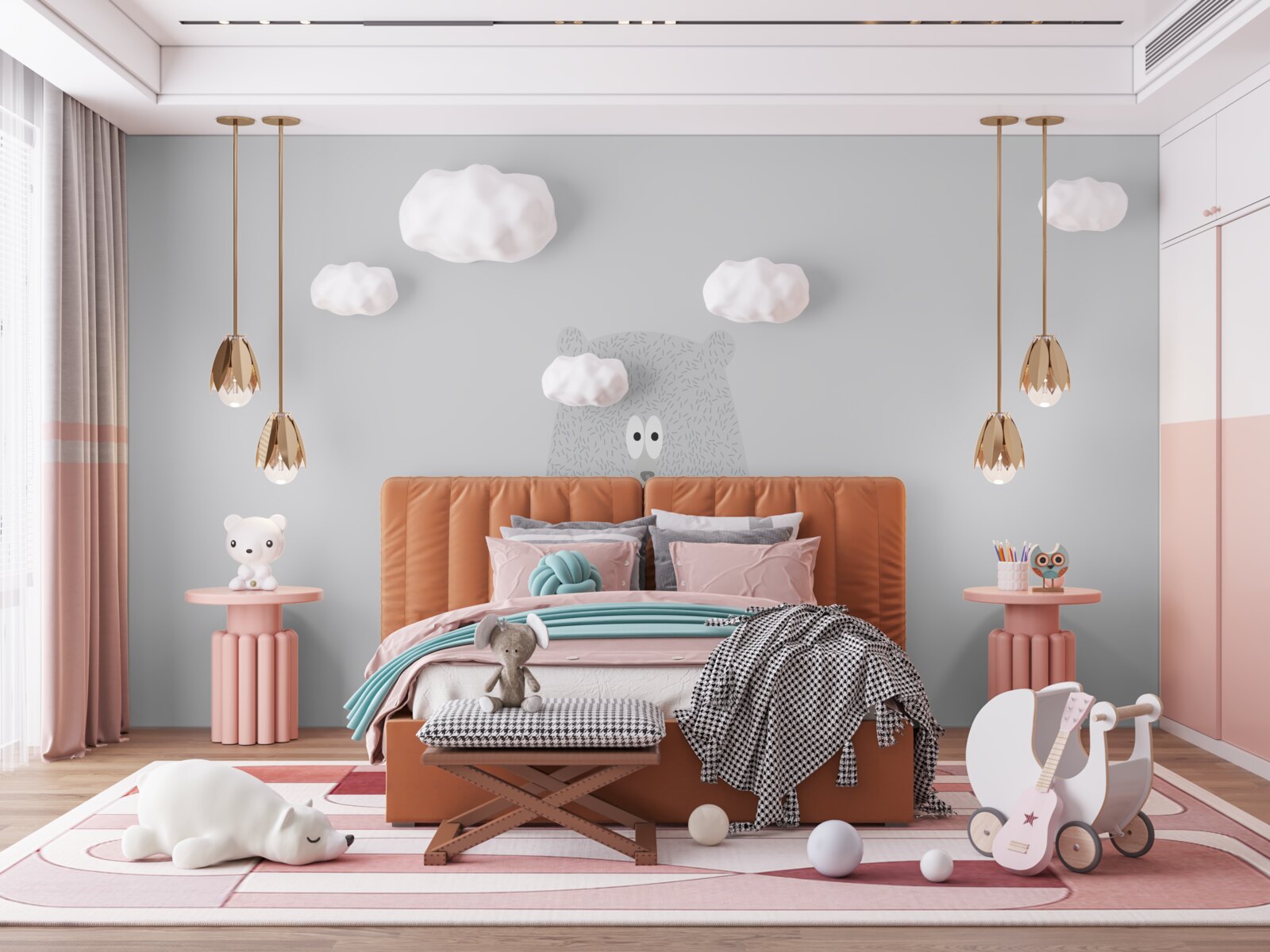 Papier peint ours gris sur fond gris uni