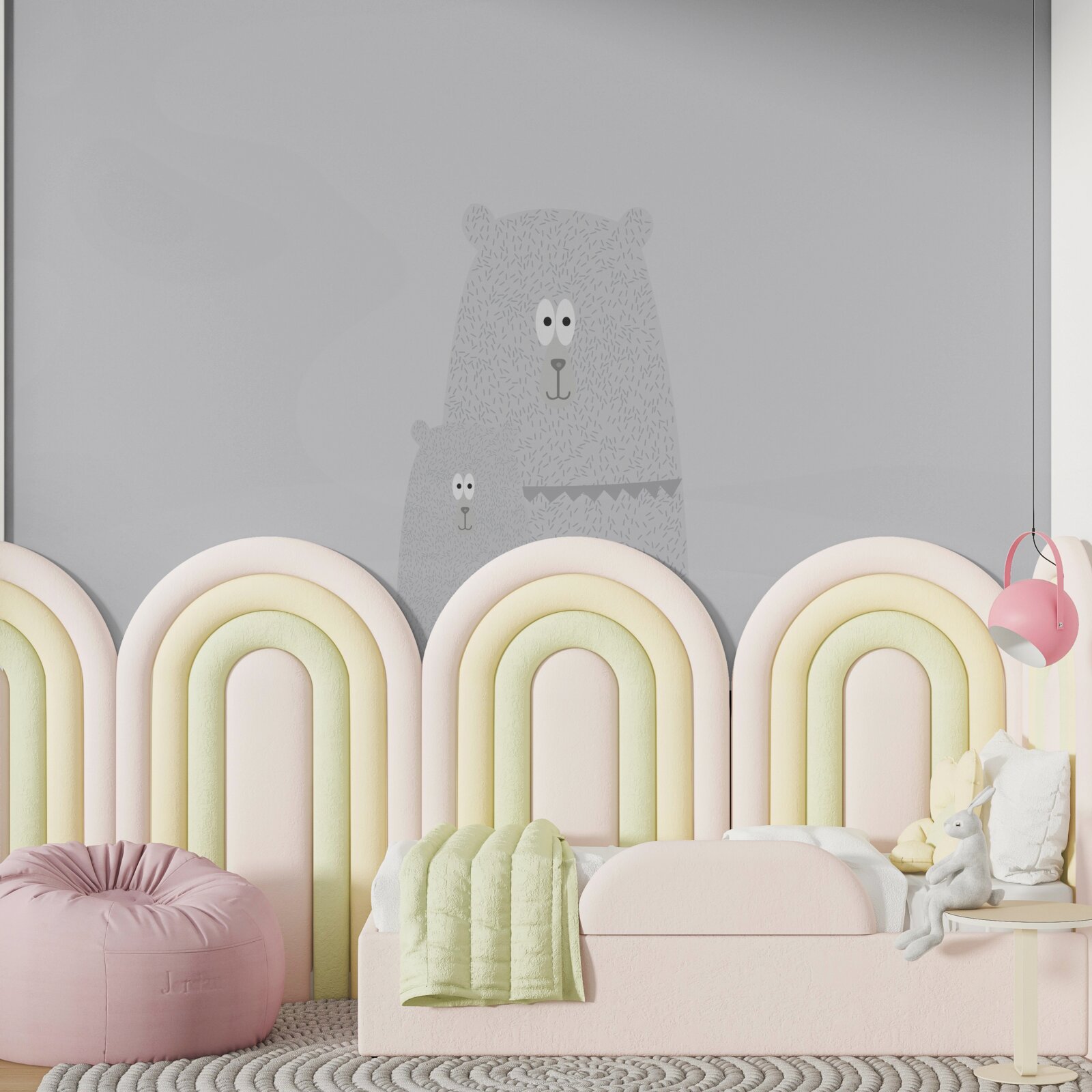 Papier peint ours gris sur fond gris uni