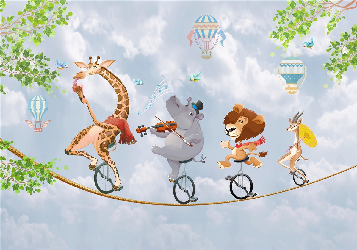 Papier peint animaux heureux sur une corde raide