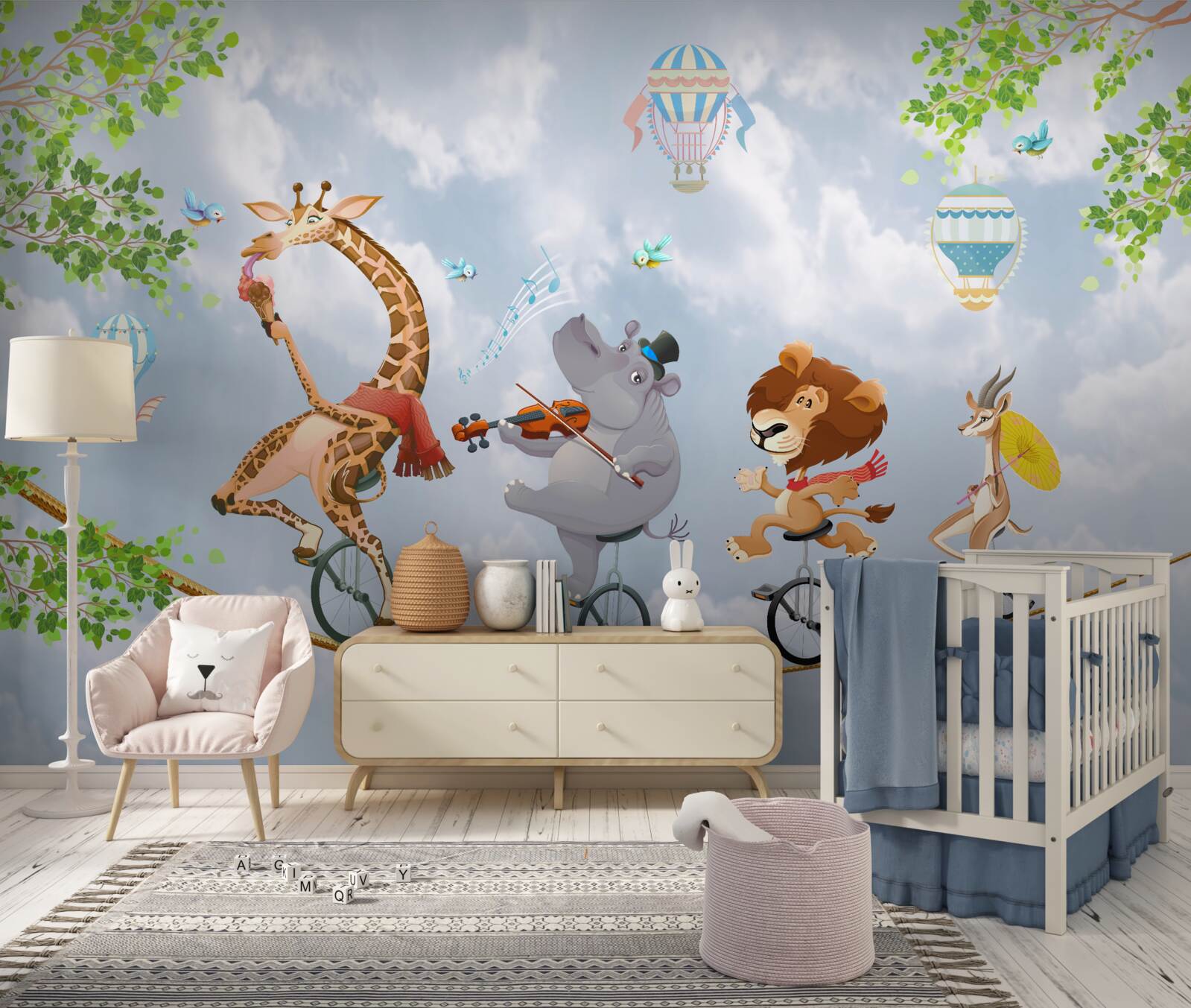 Papier peint animaux heureux sur une corde raide