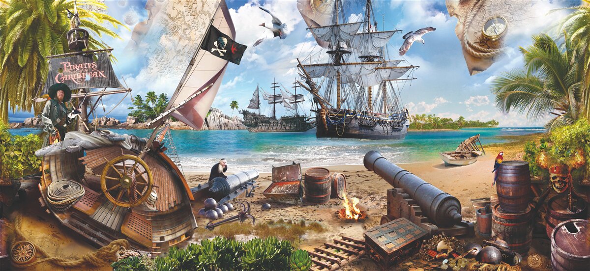 Papier peint île et bateaux pirates