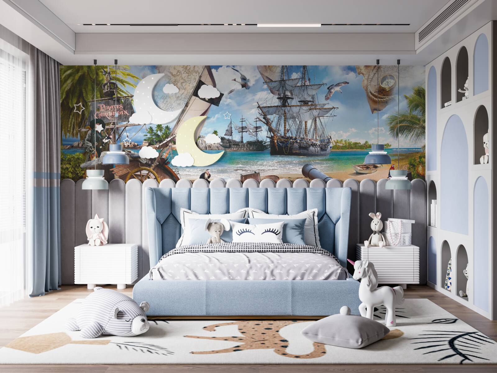 Papier peint île et bateaux pirates