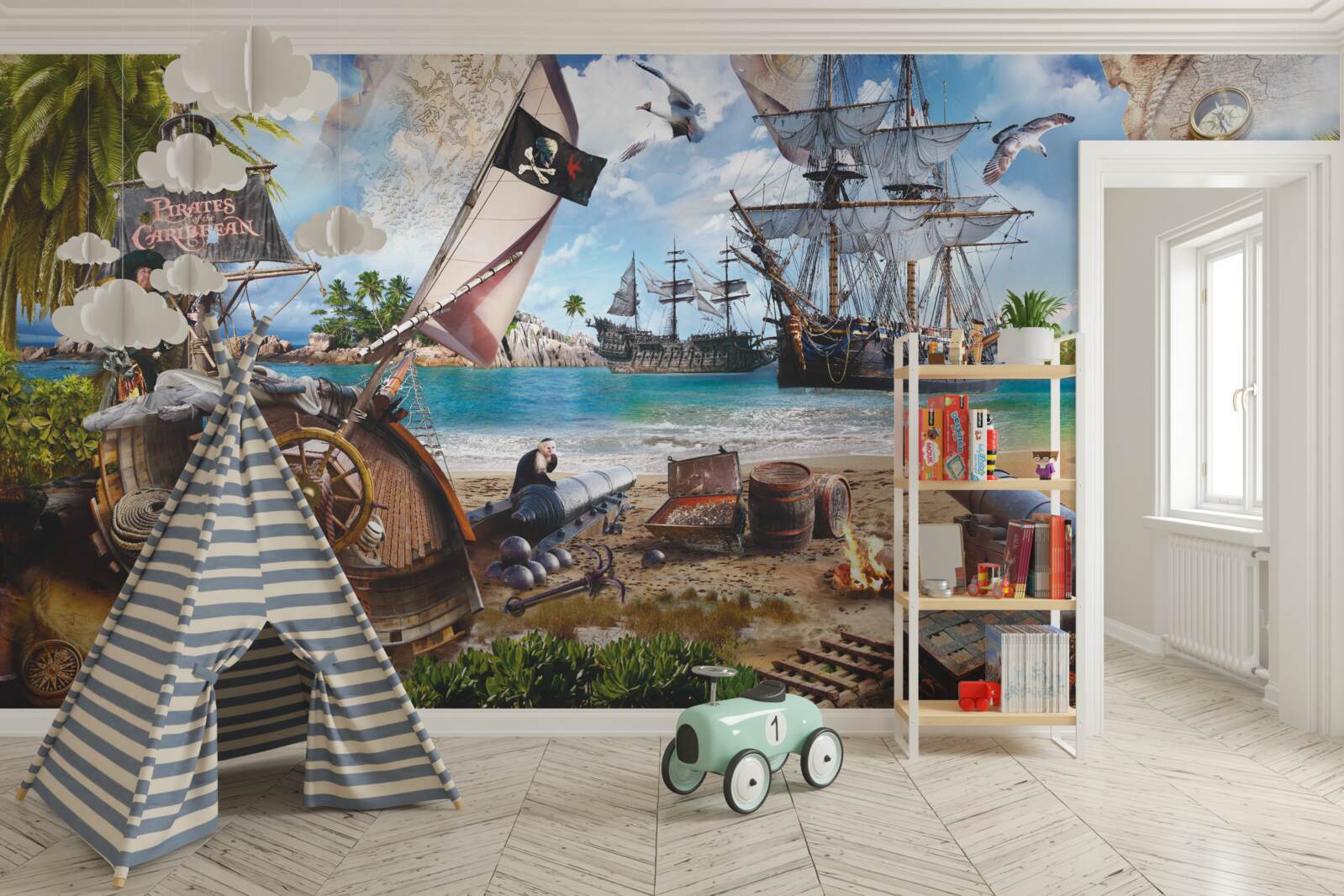 Papier peint île et bateaux pirates