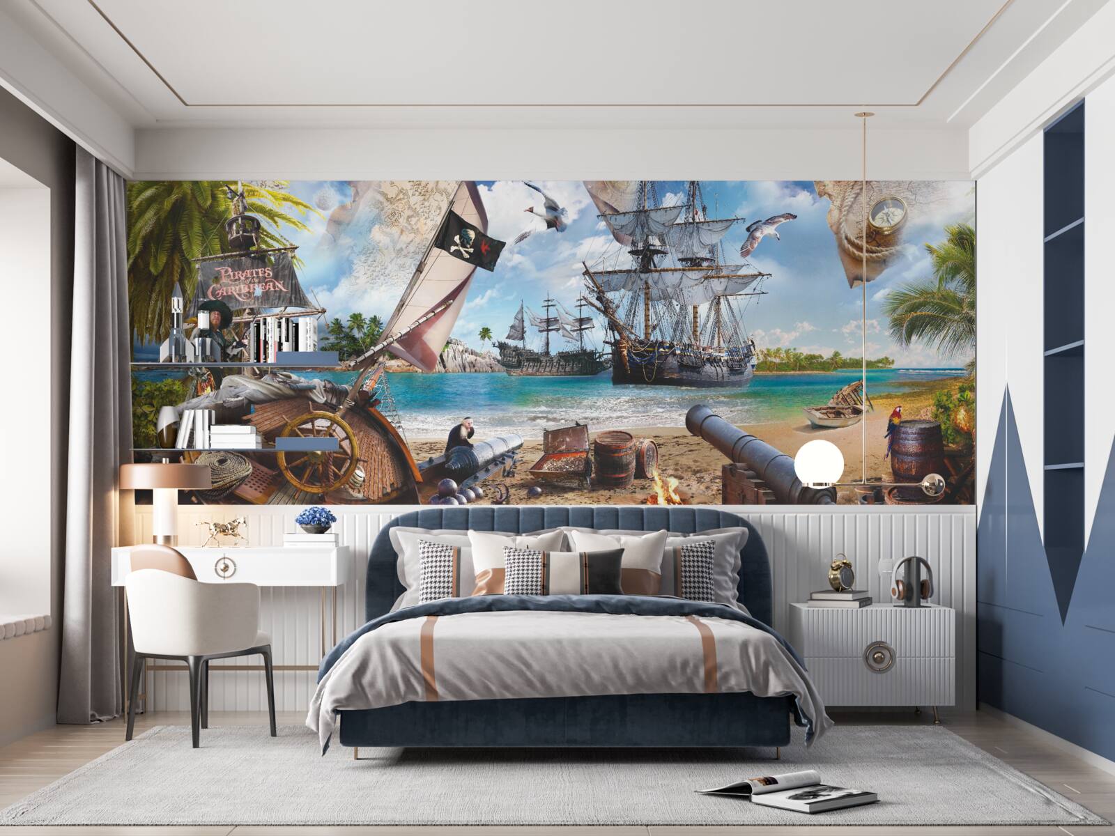 Papier peint île et bateaux pirates