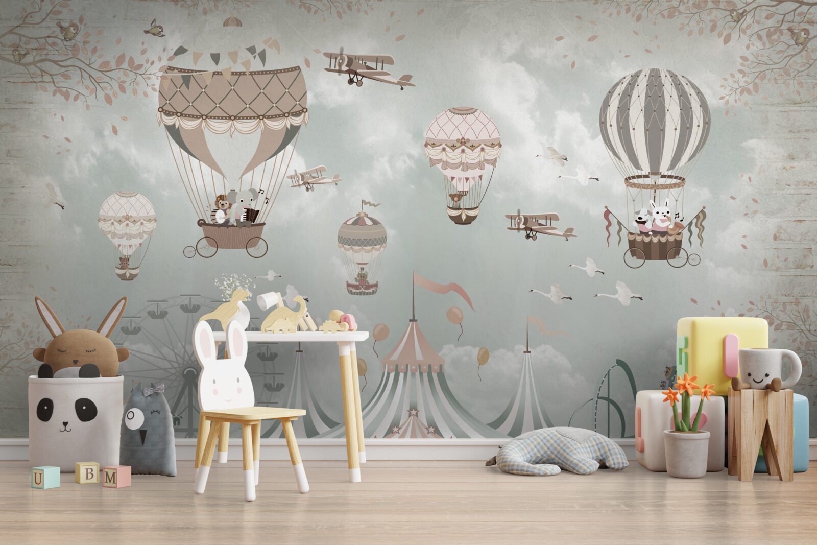 Papier peint ballons remplis d'air dans un parc d'attractions