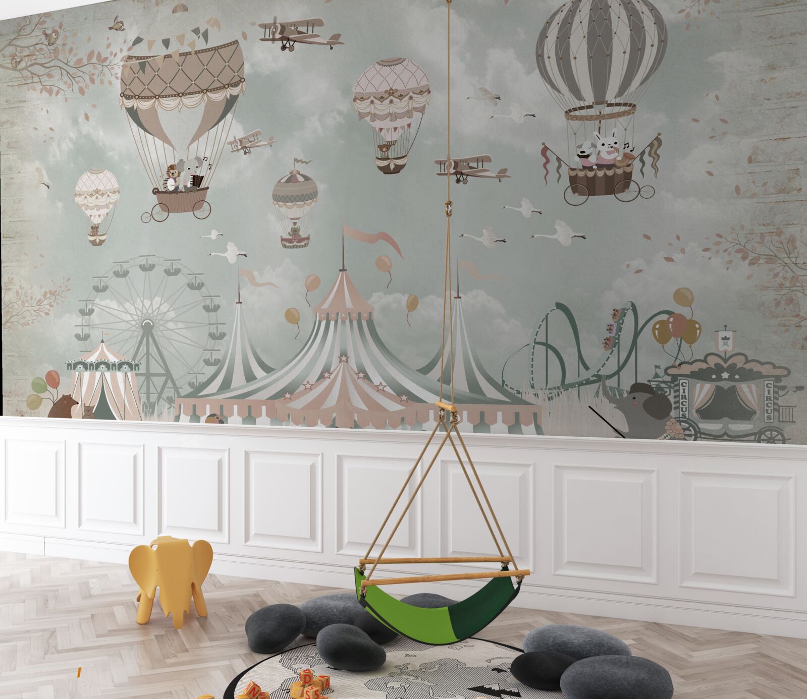 Papier peint ballons remplis d'air dans un parc d'attractions