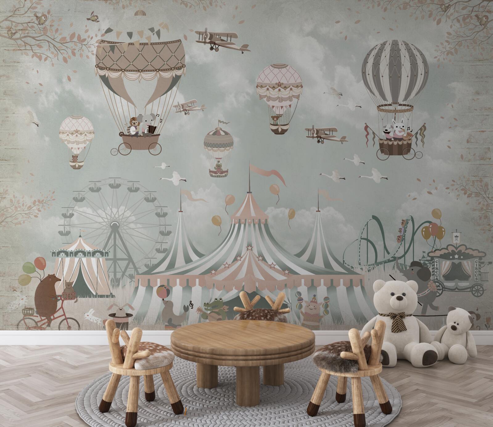 Papier peint ballons remplis d'air dans un parc d'attractions