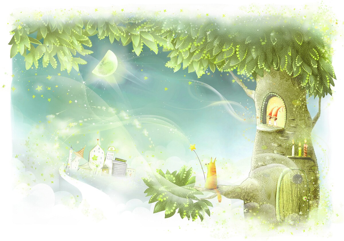 Papier peint une nuit magique dans une forêt de conte de fées