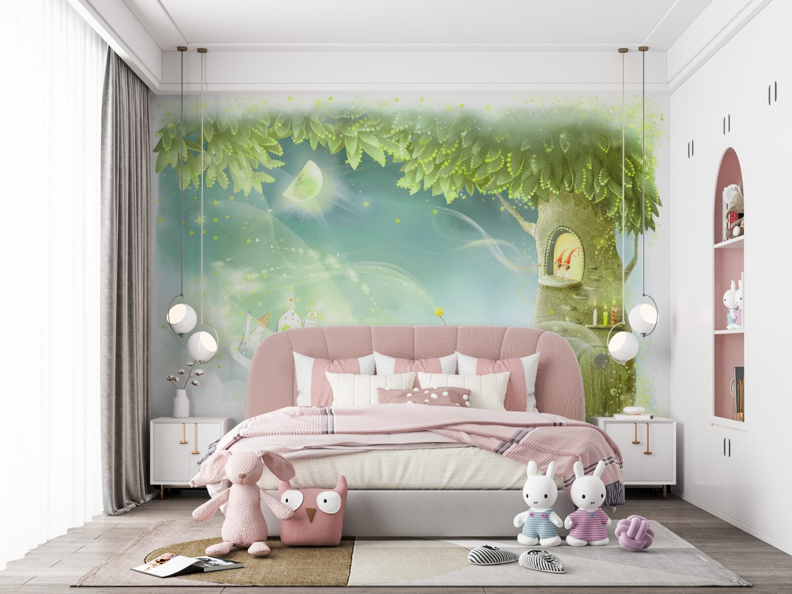 Papier peint une nuit magique dans une forêt de conte de fées