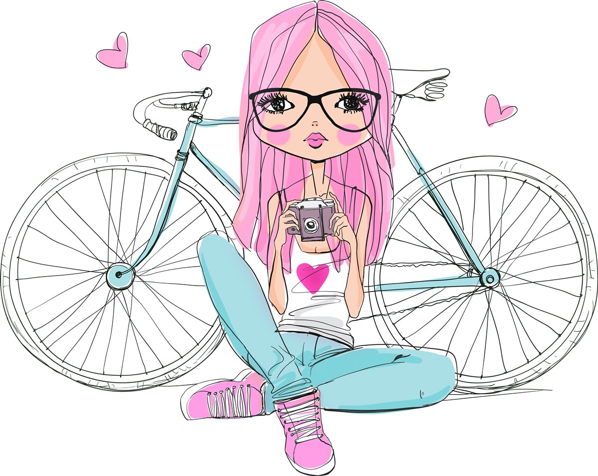 Papier peint fille à la mode sur une bicyclette