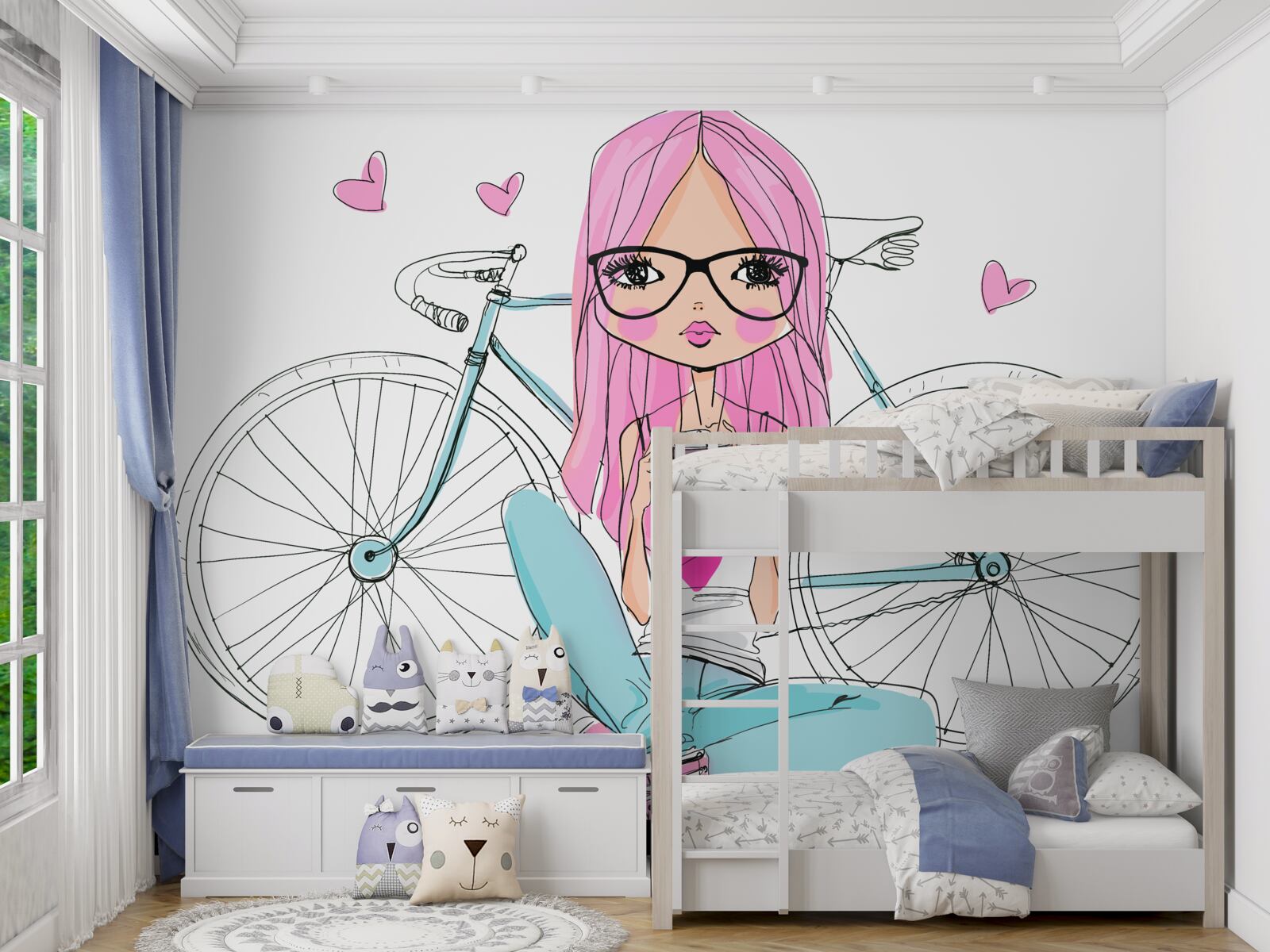 Papier peint fille à la mode sur une bicyclette