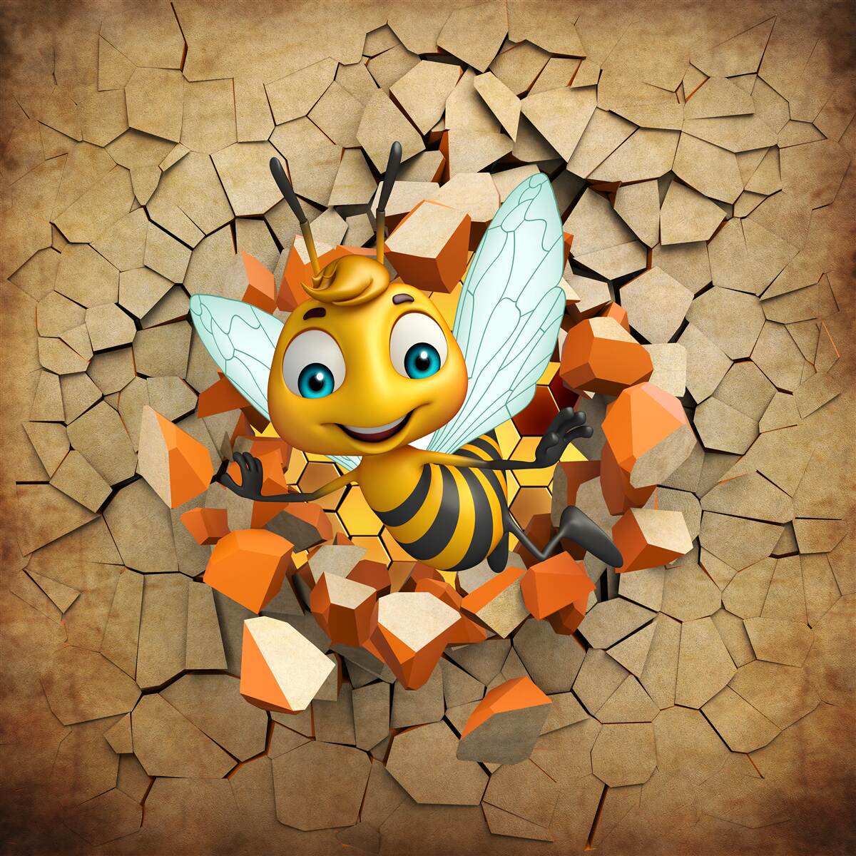 Papier peint abeille mignonne avec un sourire