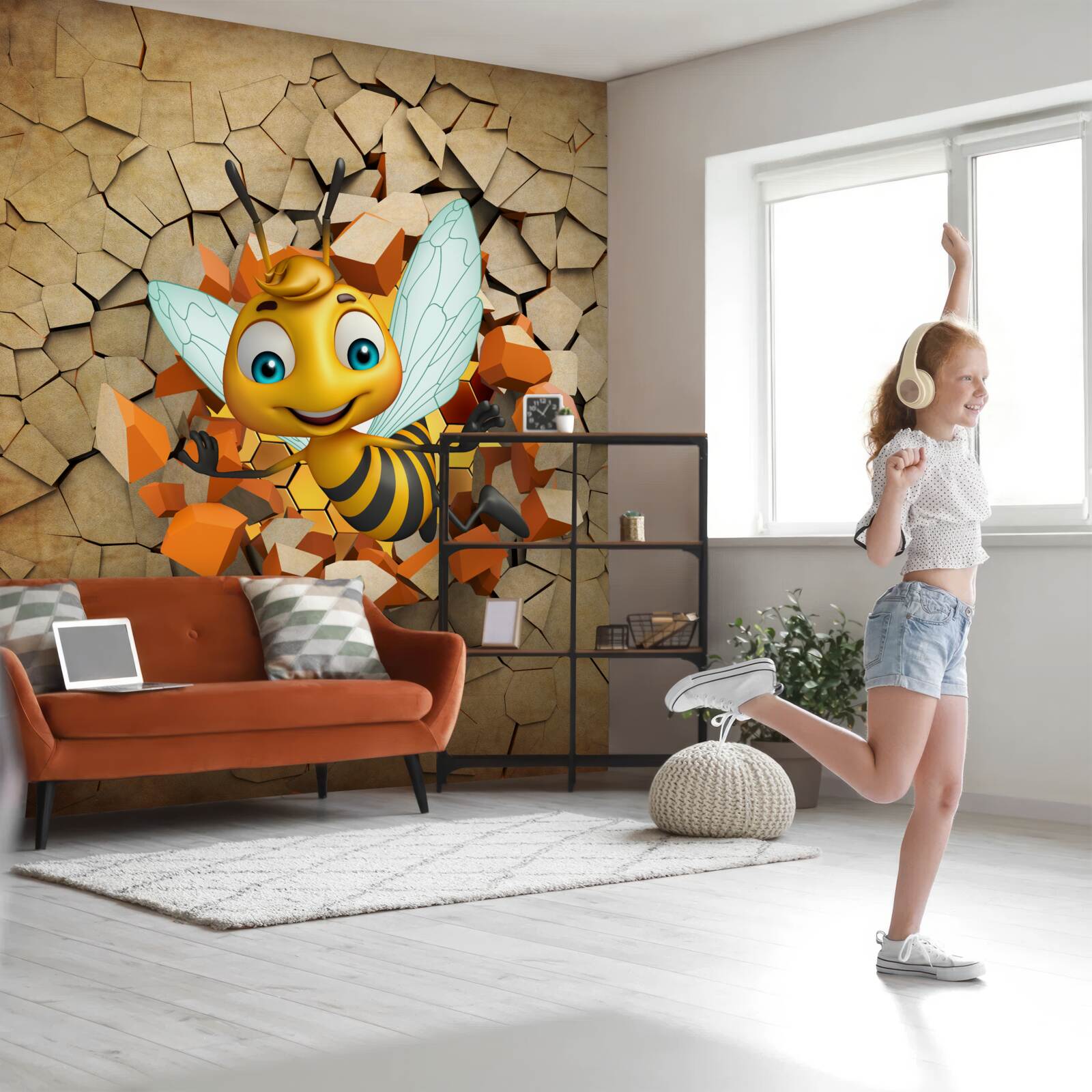 Papier peint abeille mignonne avec un sourire