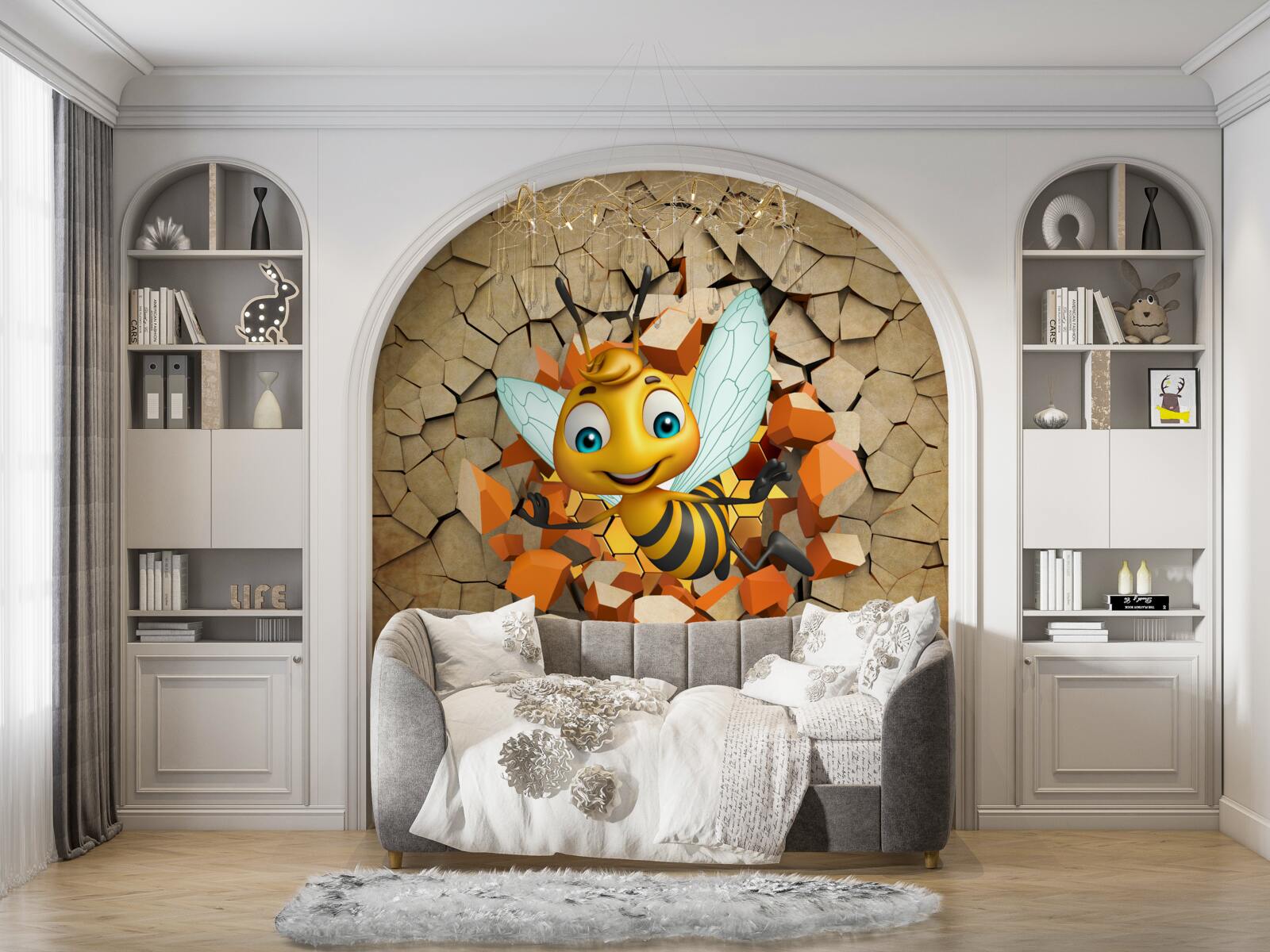 Papier peint abeille mignonne avec un sourire