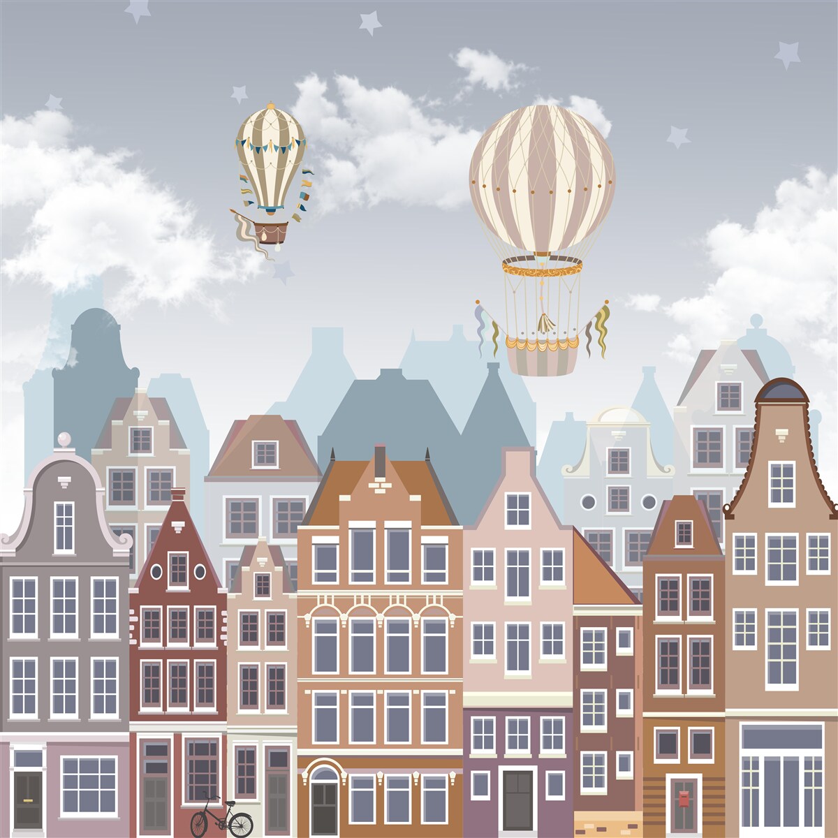 Papier peint ville sous une couverture de ballons