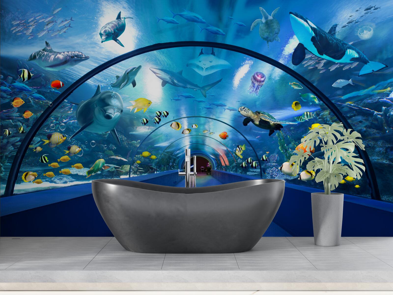 Papier peint fascinant tunnel d'aquarium