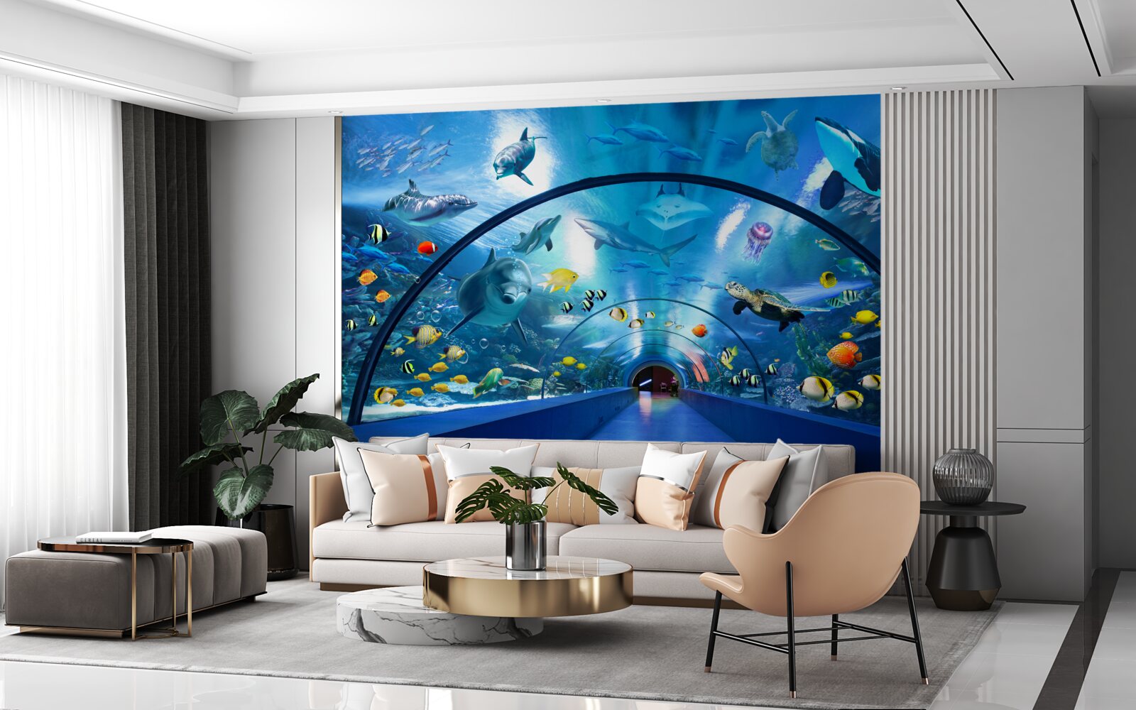 Papier peint fascinant tunnel d'aquarium
