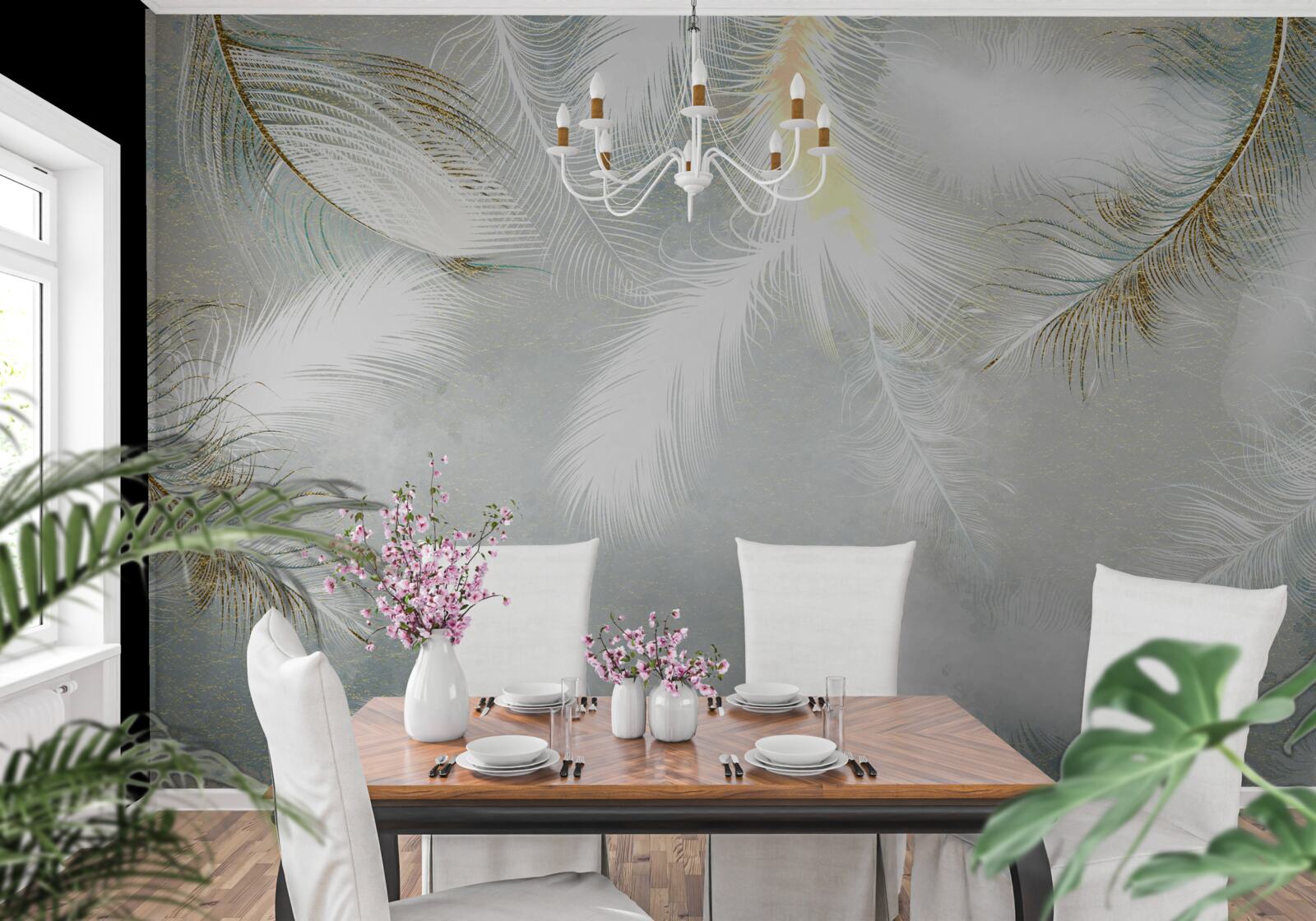 Papier peint fond composé de plumes abstraites lumineuses