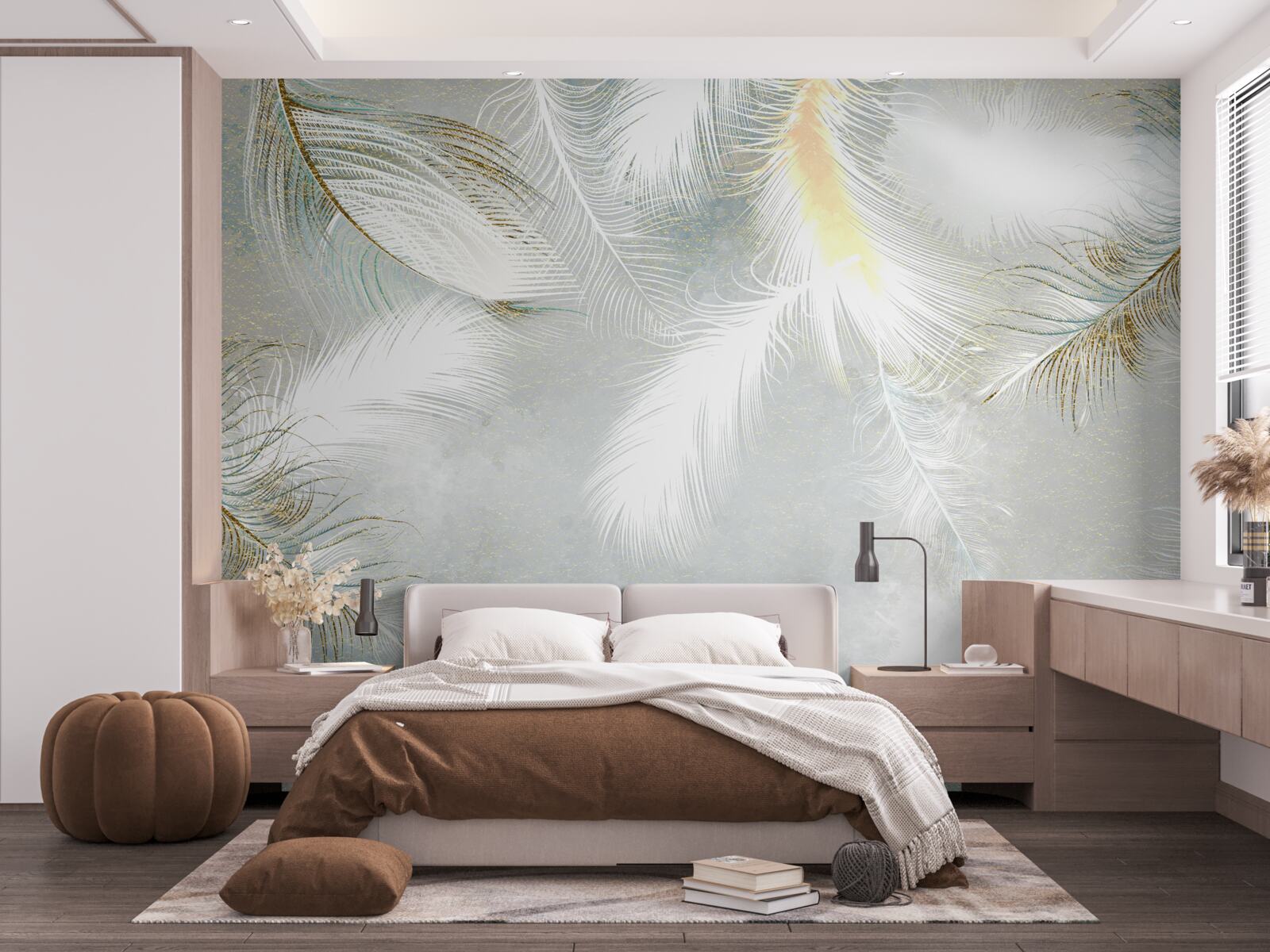 Papier peint fond composé de plumes abstraites lumineuses