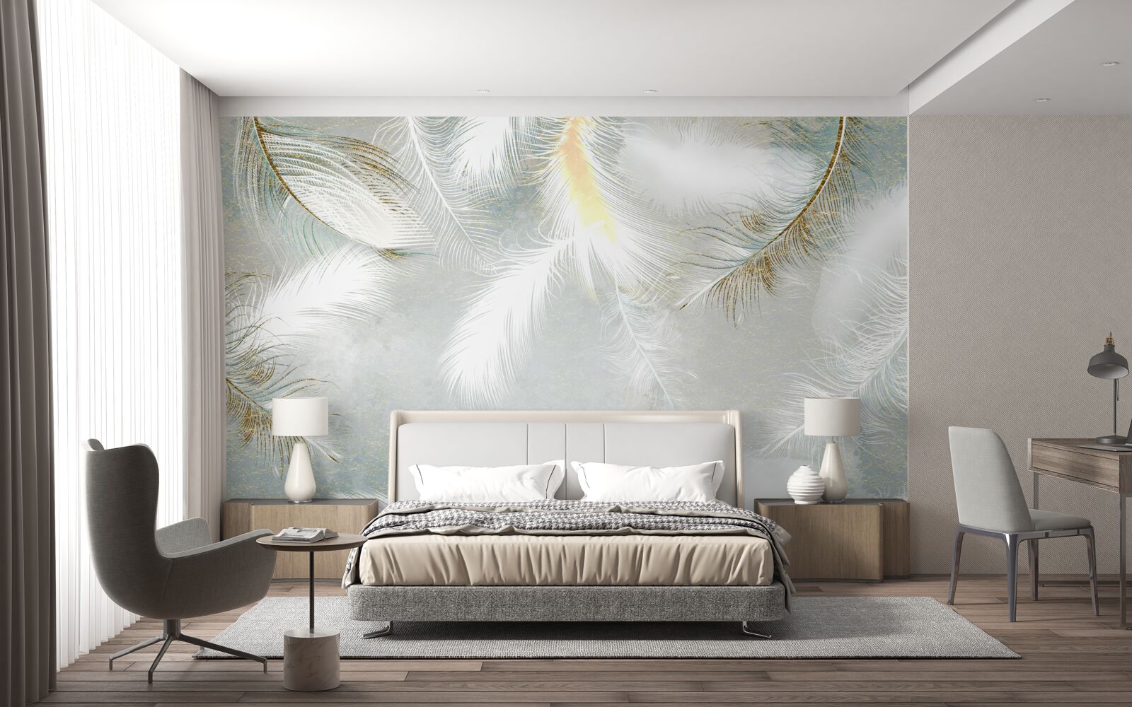 Papier peint fond composé de plumes abstraites lumineuses
