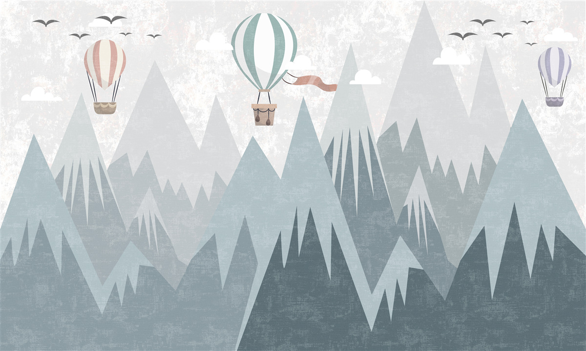 Papier peint les montagnes laissent derrière elles des ballons volants