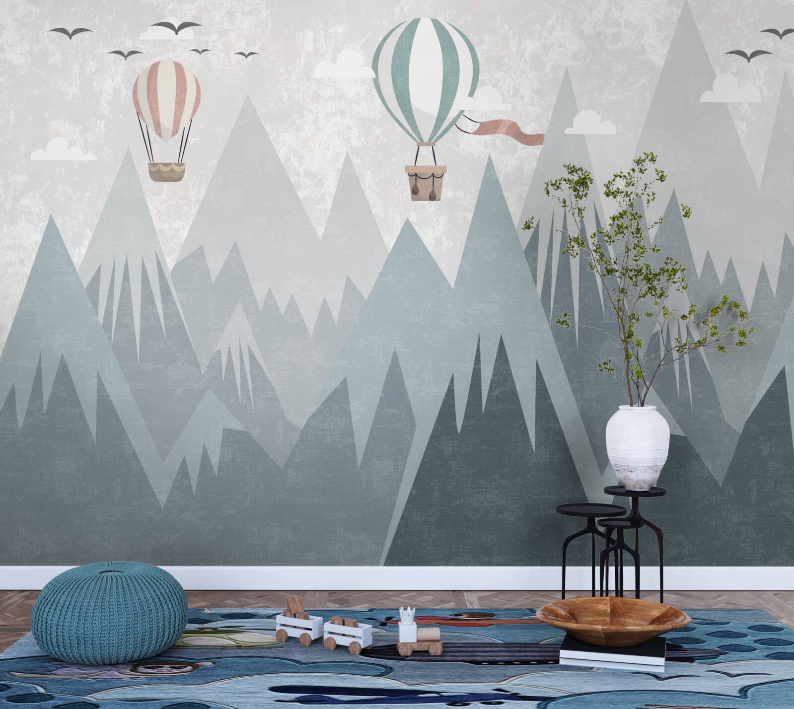 Papier peint les montagnes laissent derrière elles des ballons volants