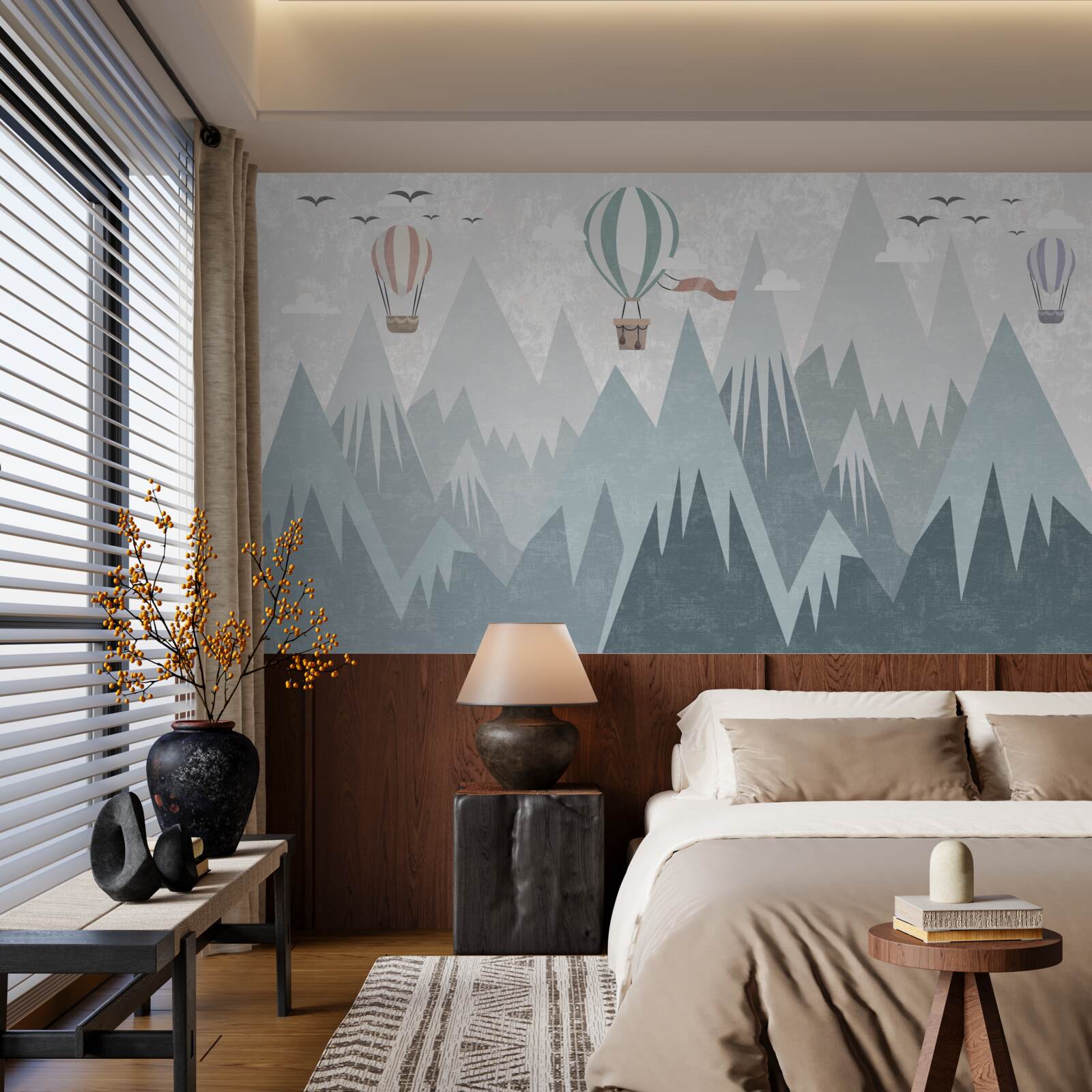 Papier peint les montagnes laissent derrière elles des ballons volants