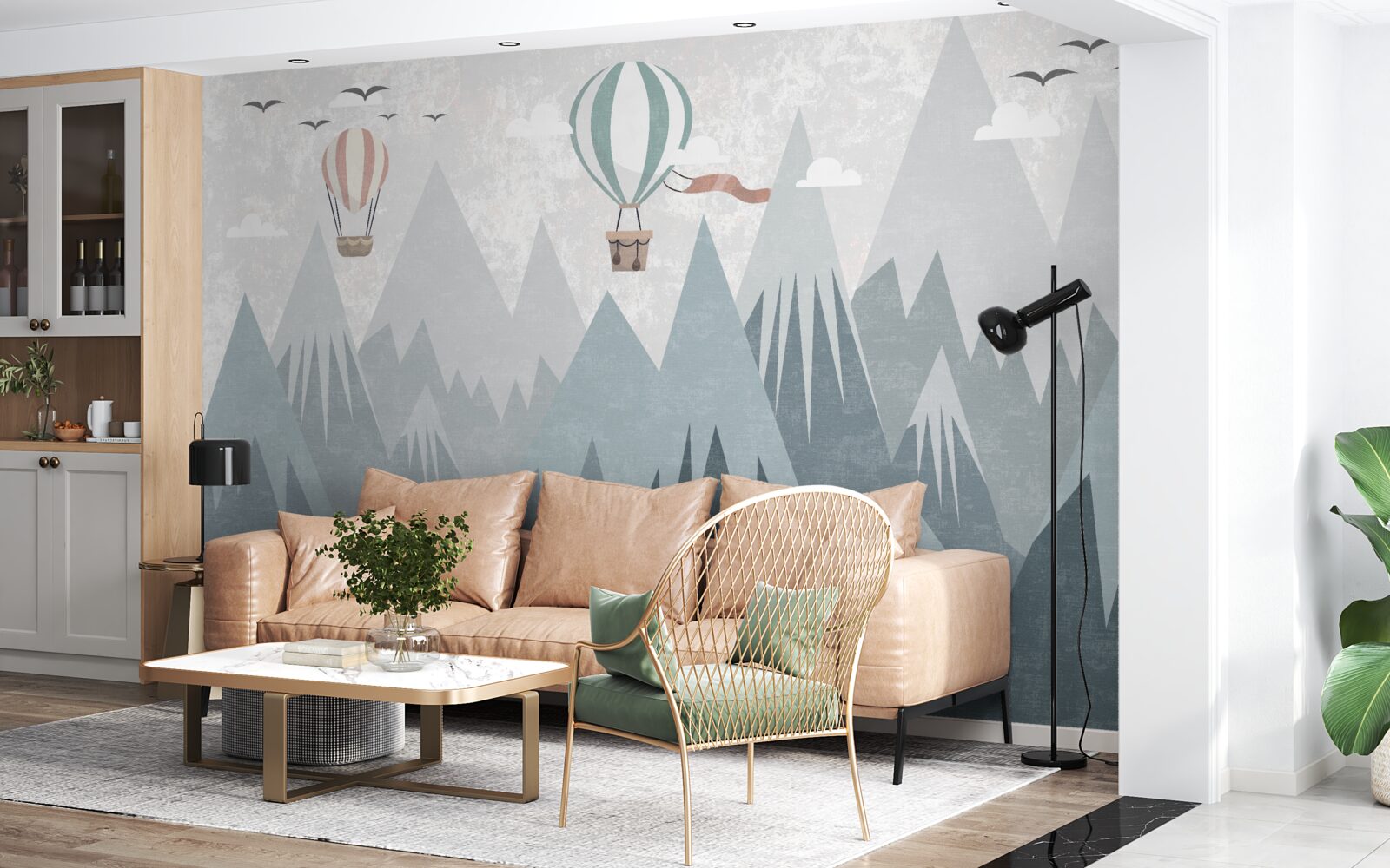 Papier peint les montagnes laissent derrière elles des ballons volants