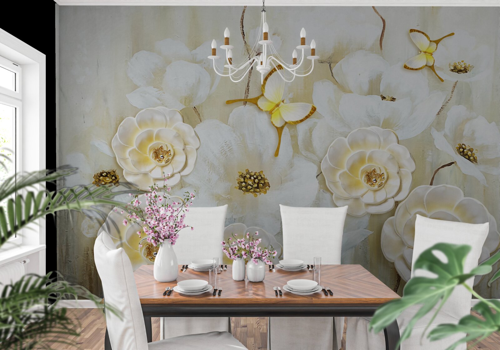 Papier peint papillons insolites et fleurs éclatantes