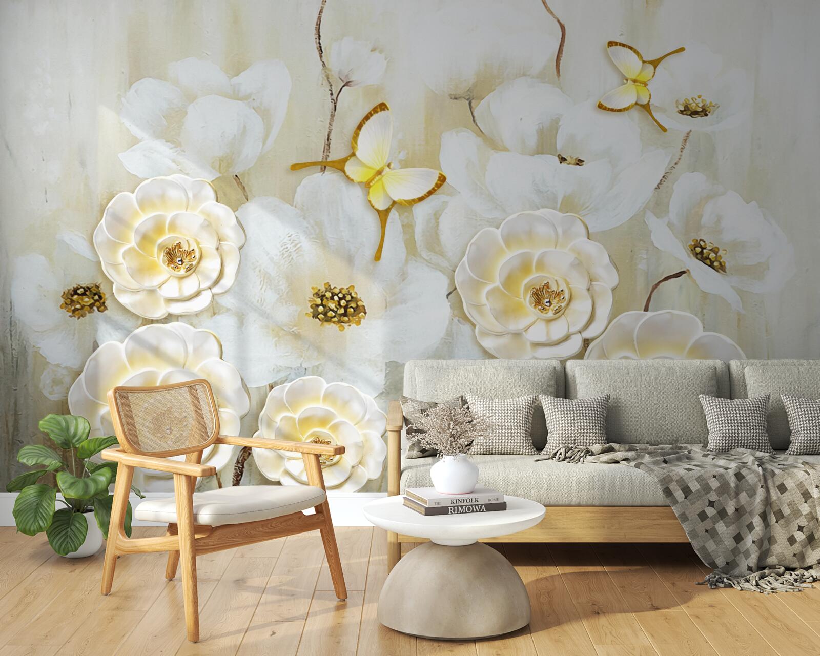 Papier peint papillons insolites et fleurs éclatantes