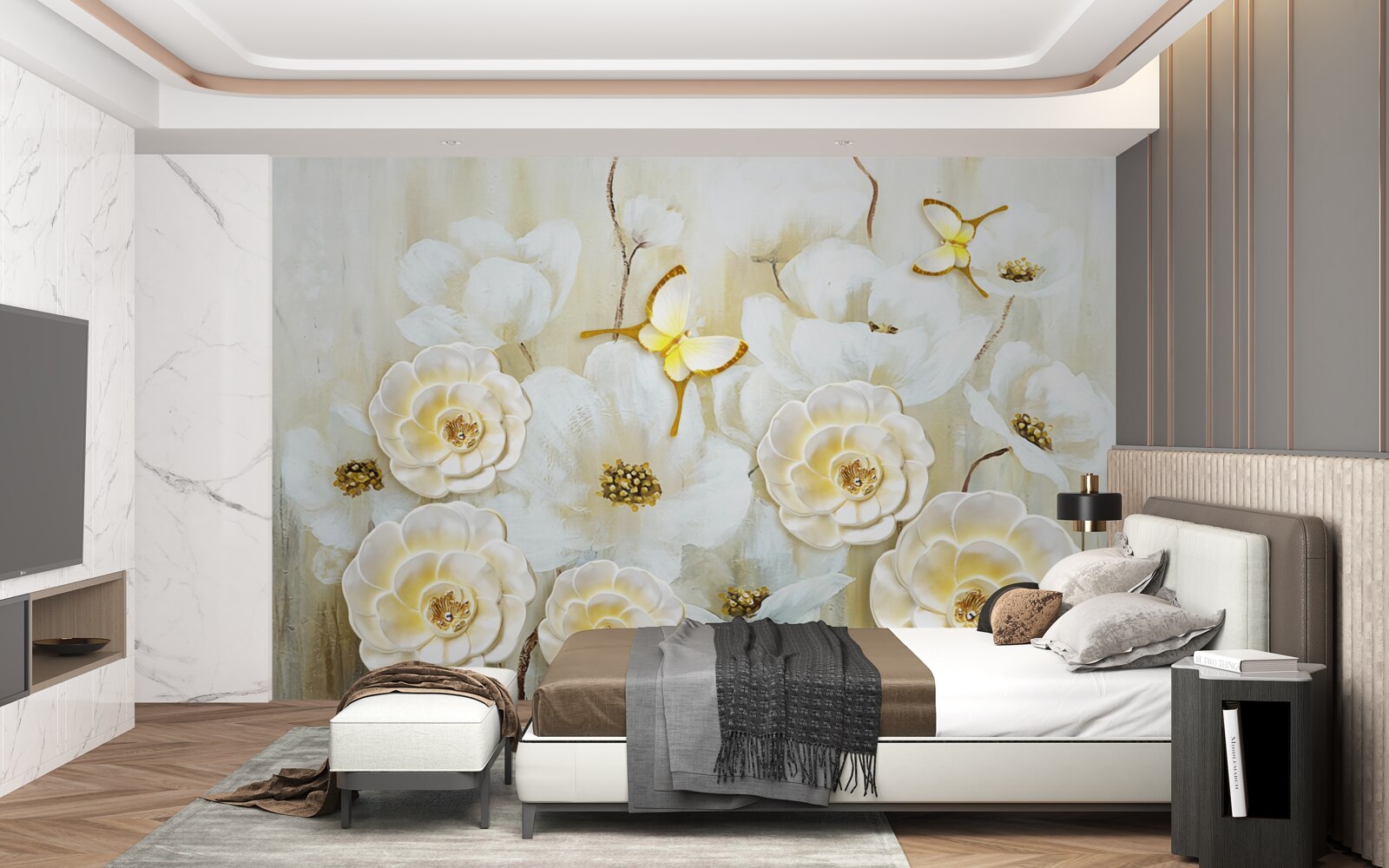 Papier peint papillons insolites et fleurs éclatantes