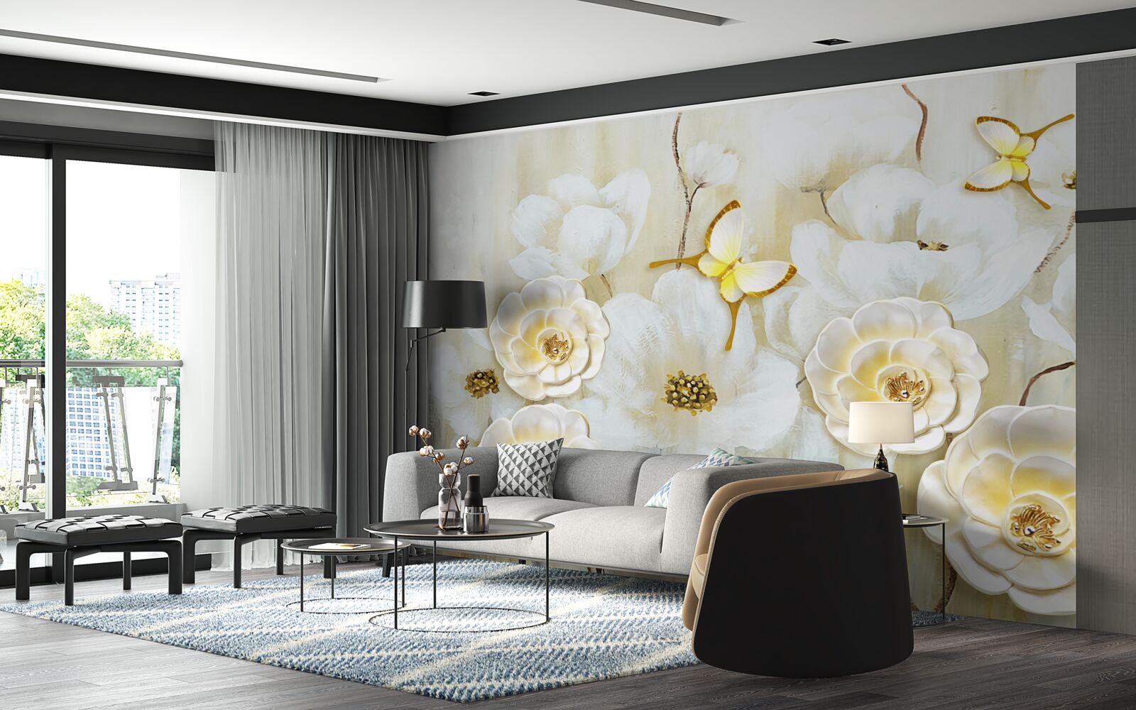 Papier peint papillons insolites et fleurs éclatantes