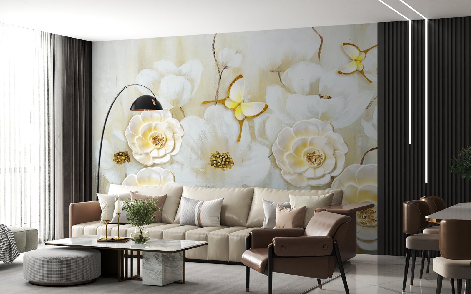 Papier peint papillons insolites et fleurs éclatantes