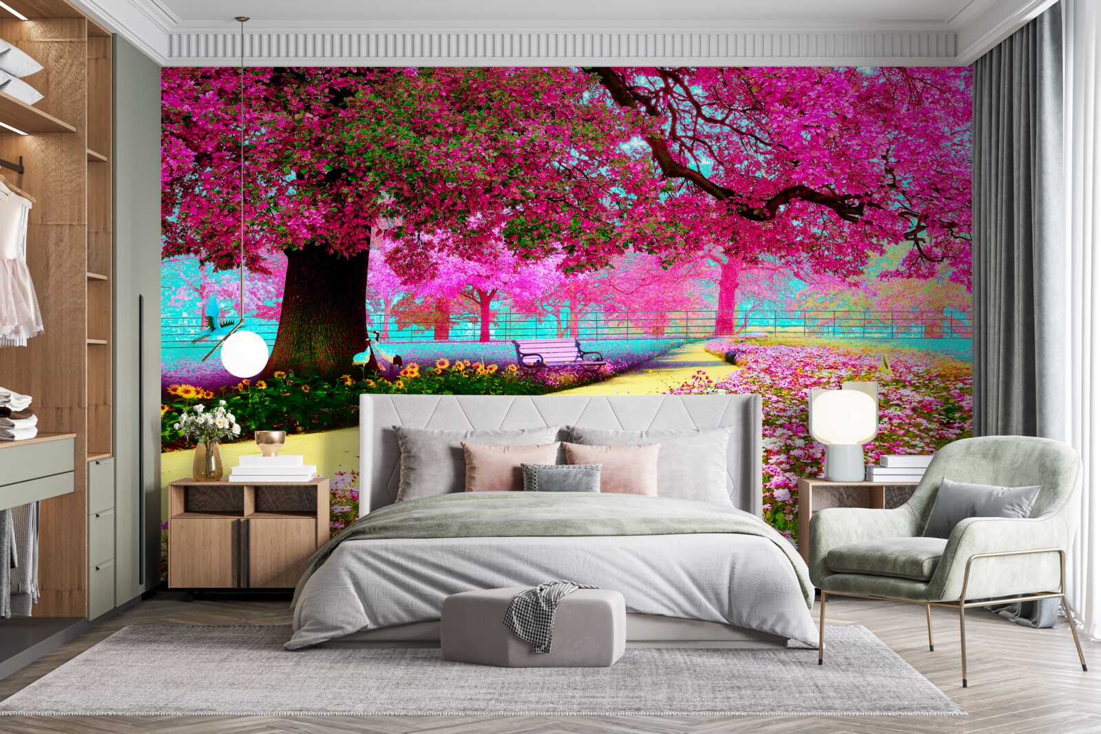 Papier peint vieux sakura fleurissant dans des tons roses