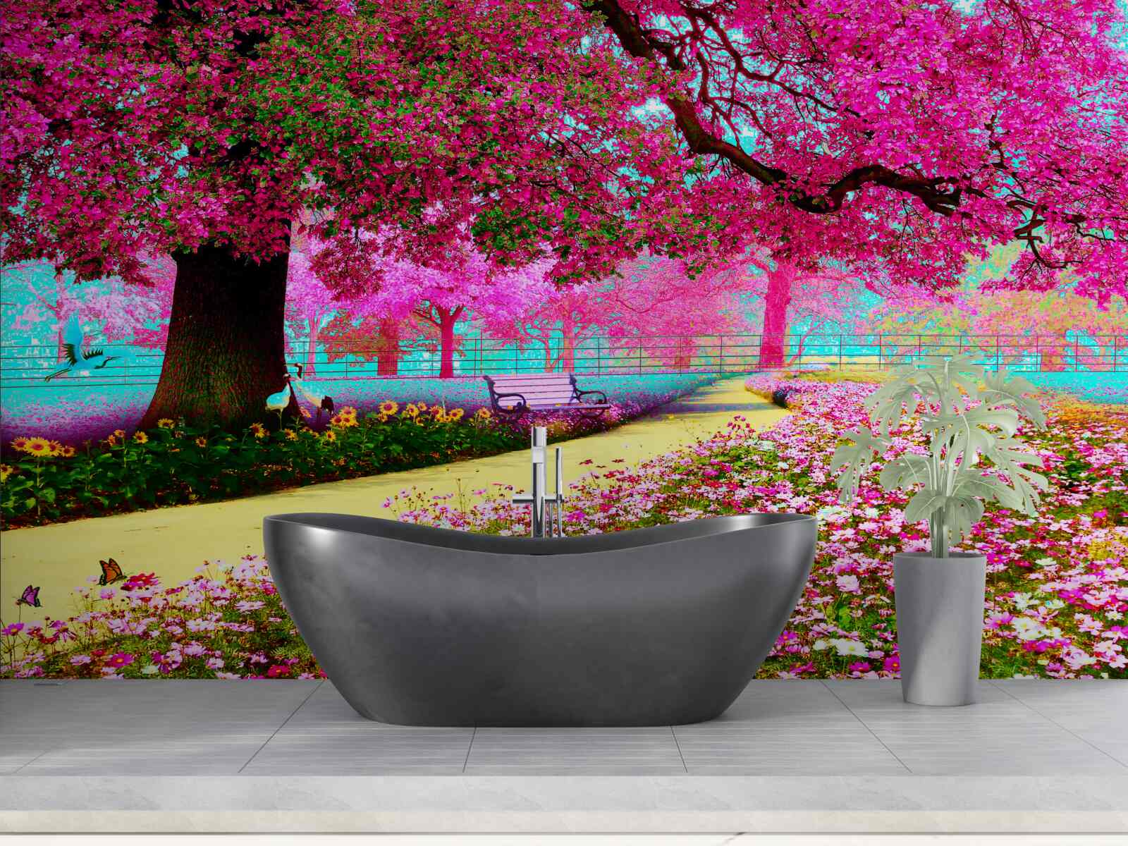 Papier peint vieux sakura fleurissant dans des tons roses