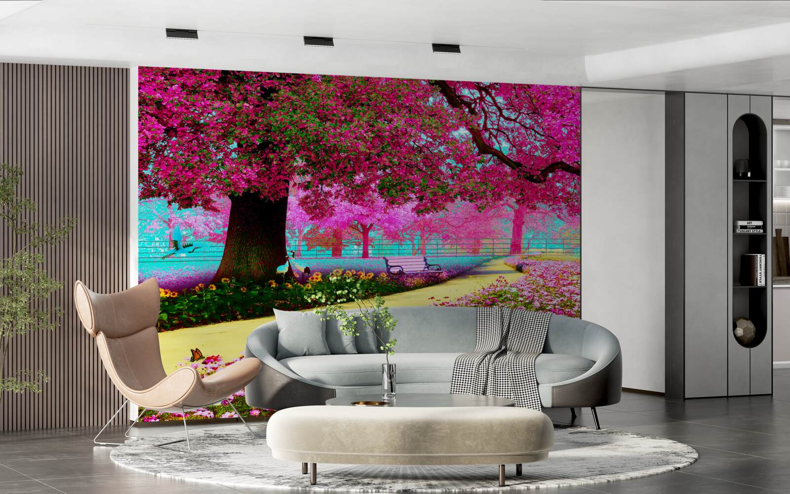 Papier peint vieux sakura fleurissant dans des tons roses