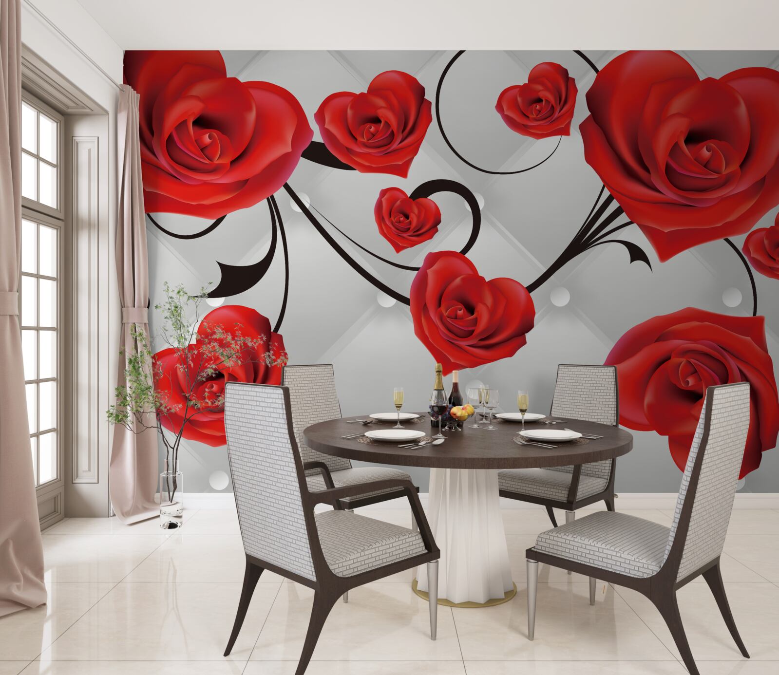 Papier peint roses rouges en forme de cœur