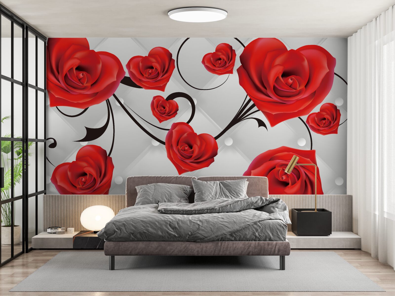 Papier peint roses rouges en forme de cœur