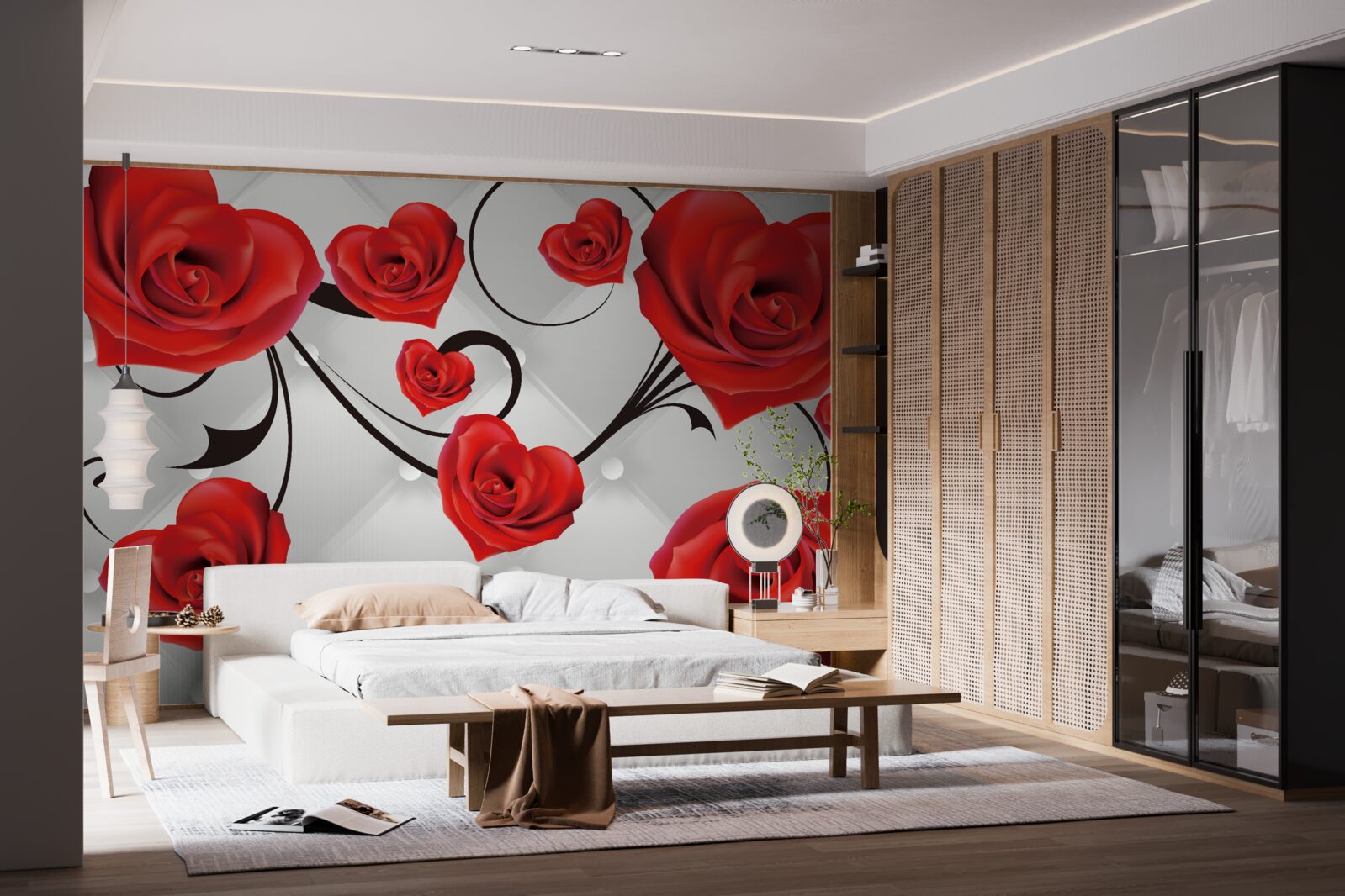 Papier peint roses rouges en forme de cœur